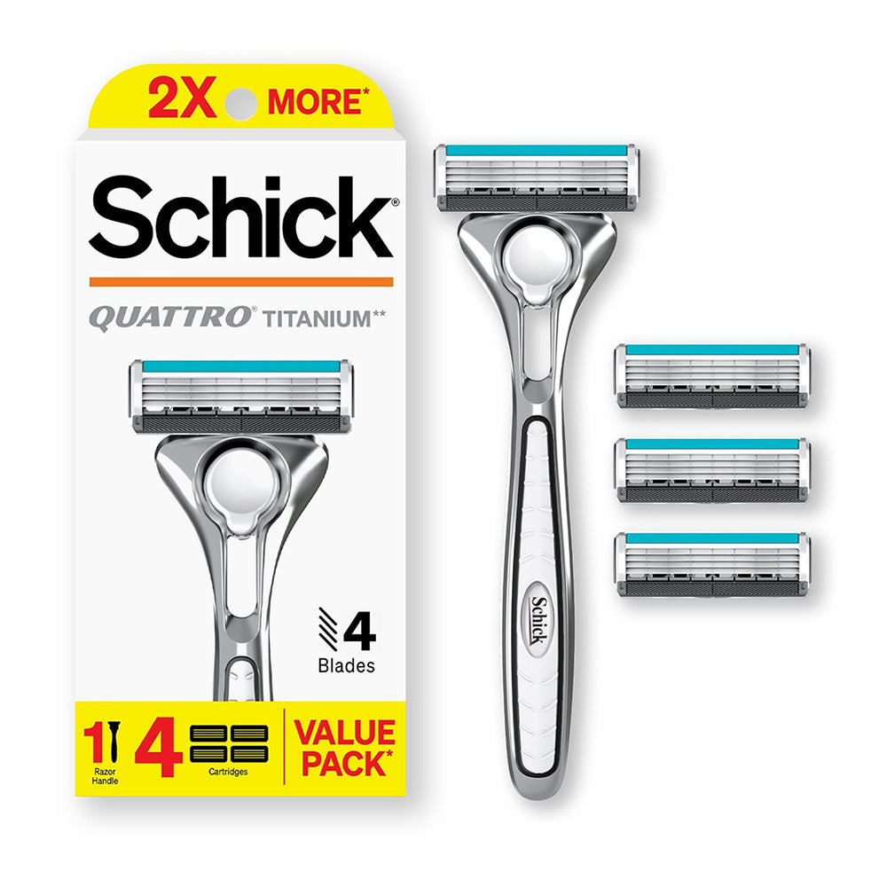 Schick Quattro Titanium Razor 1 Razor Handle with 4 Refill Blades for Men 1Ea