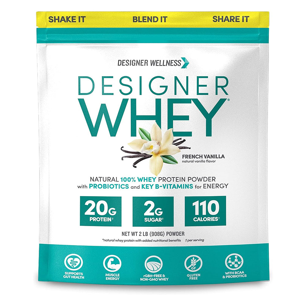 Designer Whey 100 Percent Premium Protein Powder French Vanilla Muscle Recovery and Energy Support Formula 2Lb (908g)