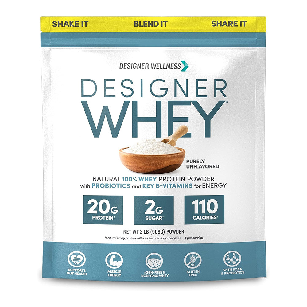 Designer Whey Protein Powder Purely Unflavored Muscle Recovery and Energy Support Formula 2Lb (908g)