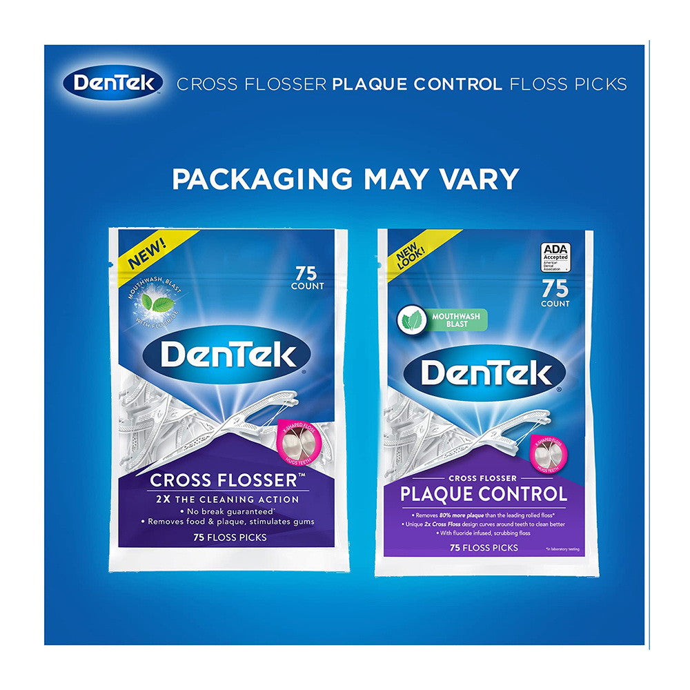 Dentek Cross Flosser Floss Picks X-shaped Floss Hugs Teeth, 75 Ea