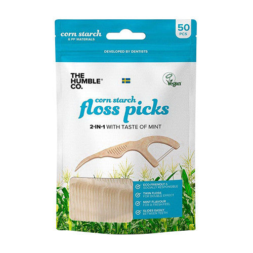 The Humble Co Cornstarch Floss Picks 2 In 1 with Taste of Mint, 50 Ea