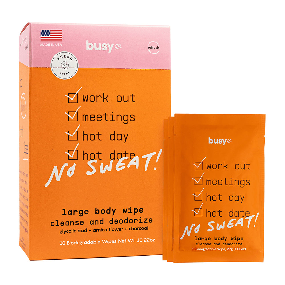 Busy Co Refresh Body Wipes for Cleansing Refreshing and Odor Removal 1.02Oz (29g) 10Ea