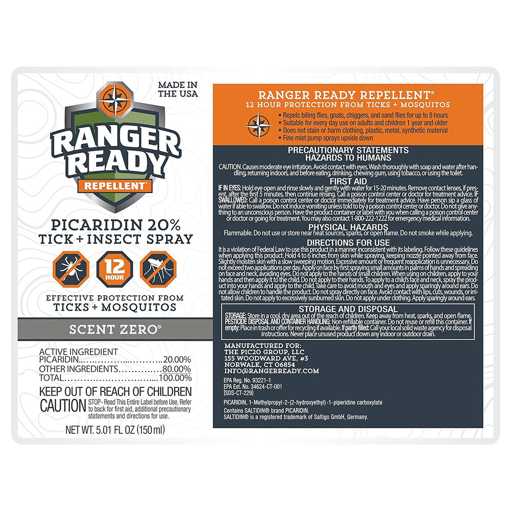 Ranger Ready Picaridin Insect Repellent Spray, Scent Zero, 5.01 Oz