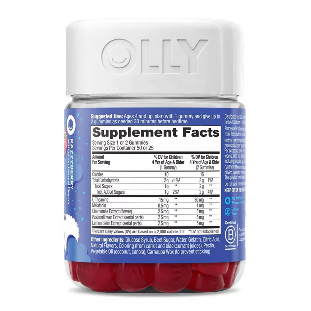 Olly Kids 0.5 Melatonin Sleep Support Gummies, Raspberry, 50 Ea