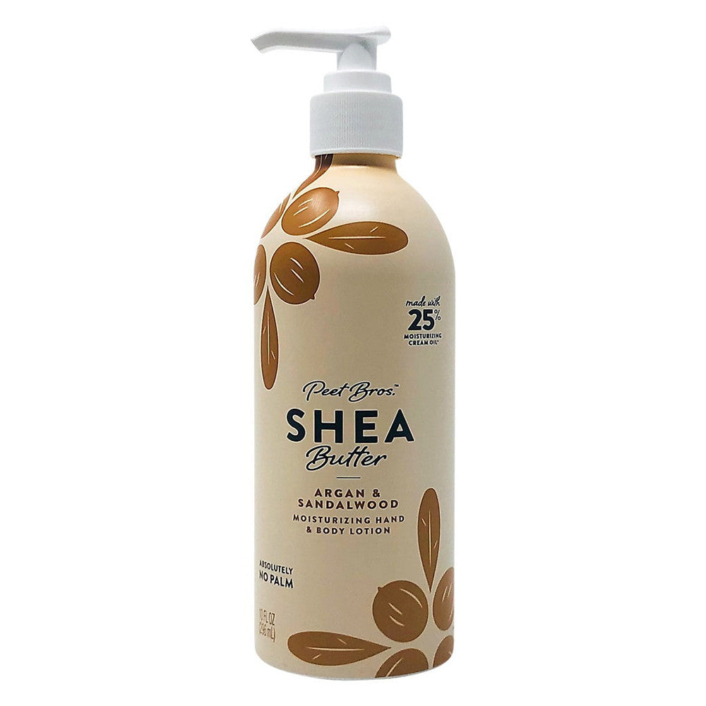 Peet Bros Shea Butter Hydrating Hand and Body Lotion Argan and Sandalwood, 10 Oz
