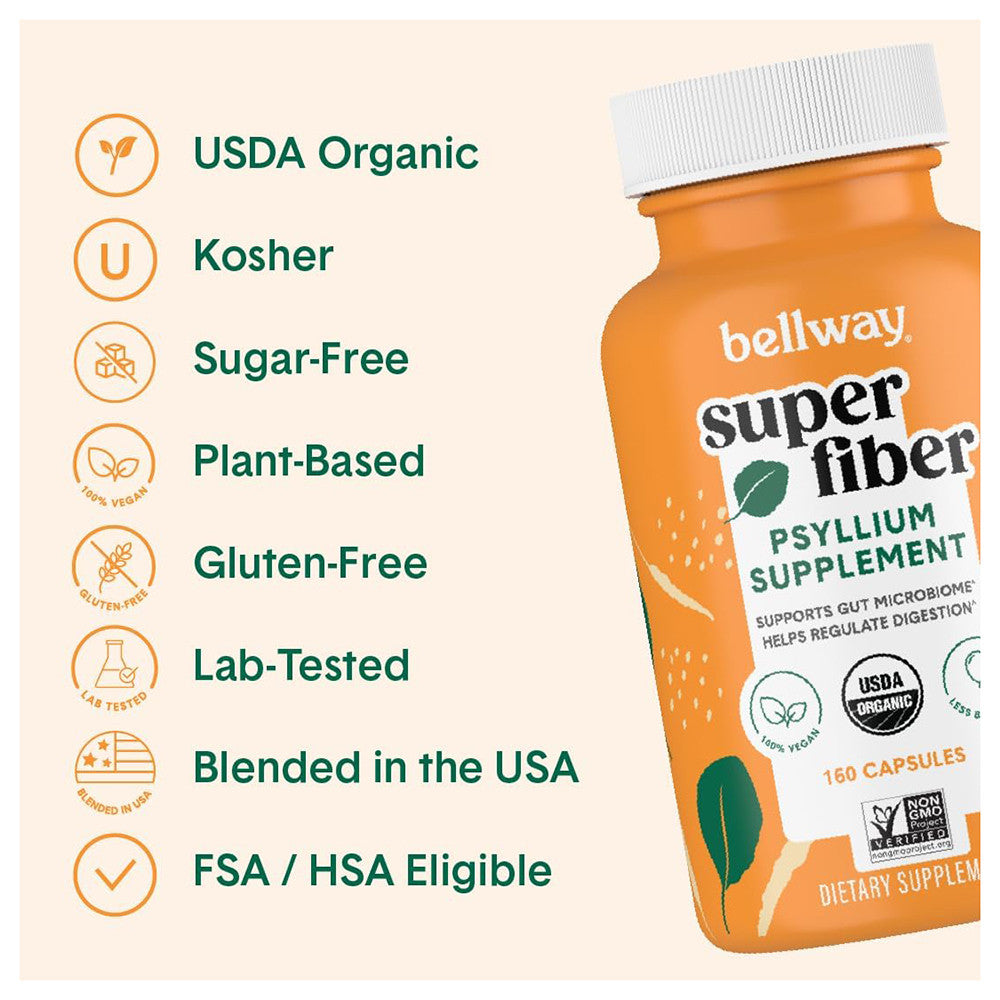 Bellway Super Fiber Psyllium Supplement Capsules, 160 Ea