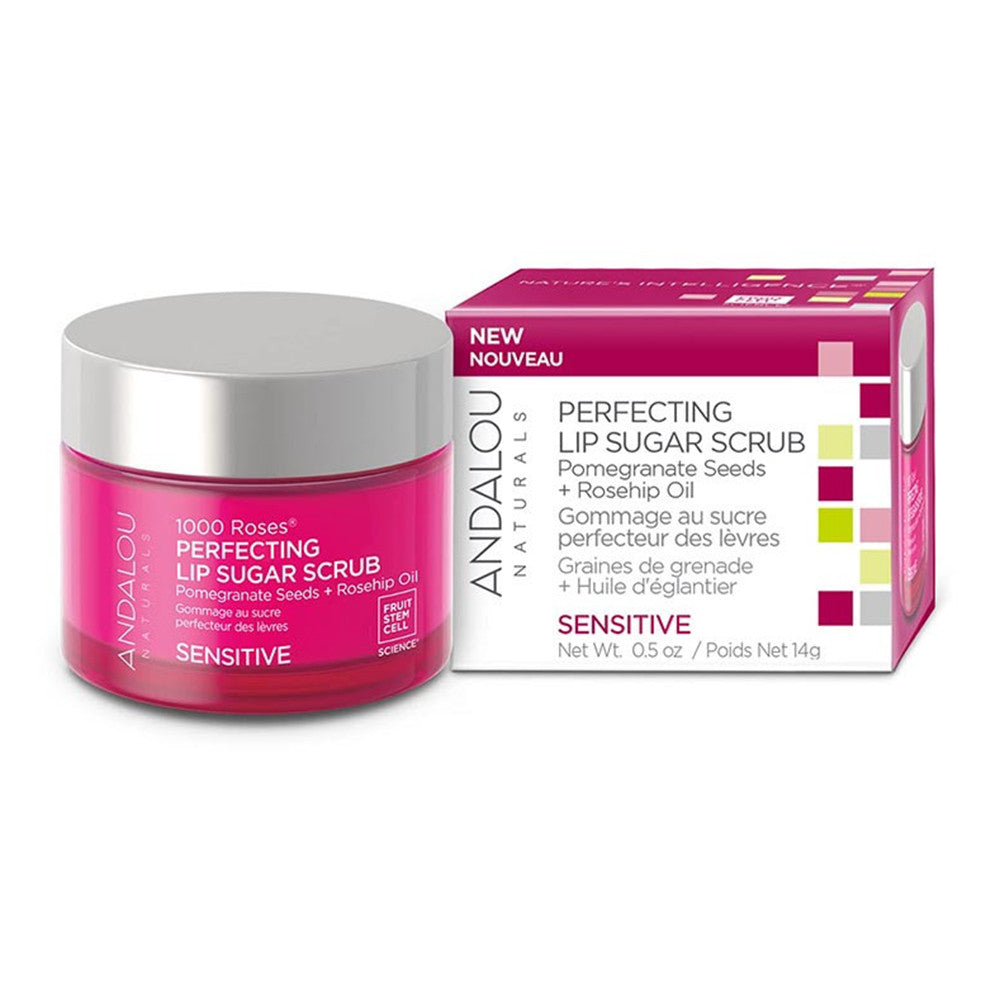 Andalou Naturals 1000 Roses Perfecting Lip Sugar Scrub, Sensitive, 0.5 Oz