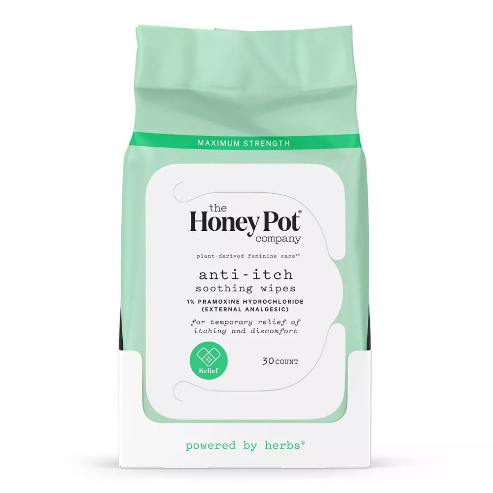 The Honey Pot Company Feminine Anti Itch Soothing Wipes with 1% Pramoxine Hydrochloride, 30 Ea