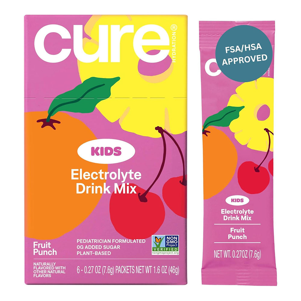 Cure Hydration Plant Based Electrolyte Vegan Drink Mix Powder Fruit Punch Naturally Flavored 8Ea