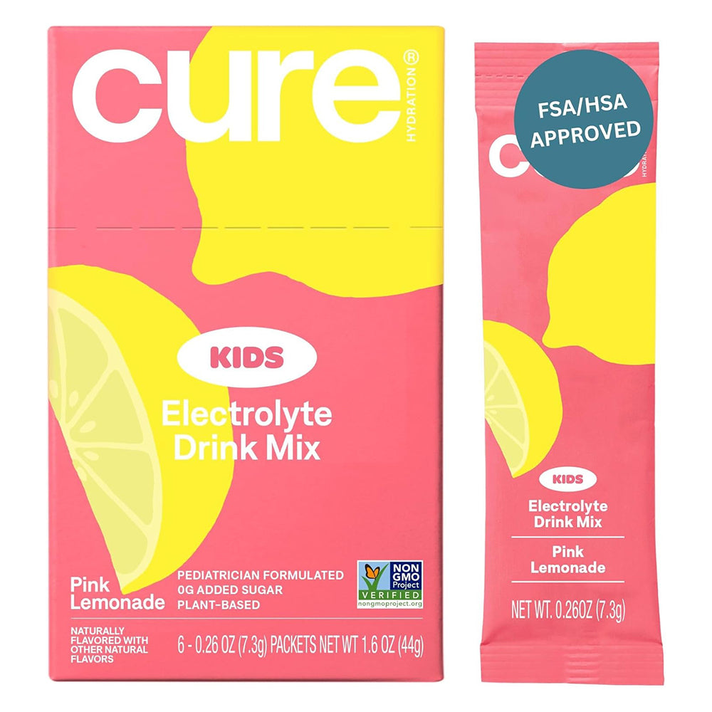 Cure Hydration Plant Based Electrolyte Vegan Drink Mix Powder Pink Lemonade Naturally Flavored 8Ea