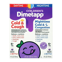 Dimetapp Childrens Day And Night, Cold And Cough, Nighttime Medicine, Antihistamine, Grape Flavor, Alcohol-Free, 2 Liquid Bottles, 4 Oz Each