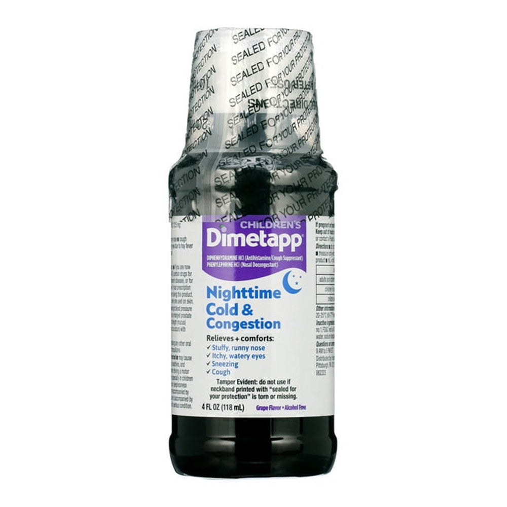 Dimetapp Childrens Day And Night, Cold And Cough, Nighttime Medicine, Antihistamine, Grape Flavor, Alcohol-Free, 2 Liquid Bottles, 4 Oz Each