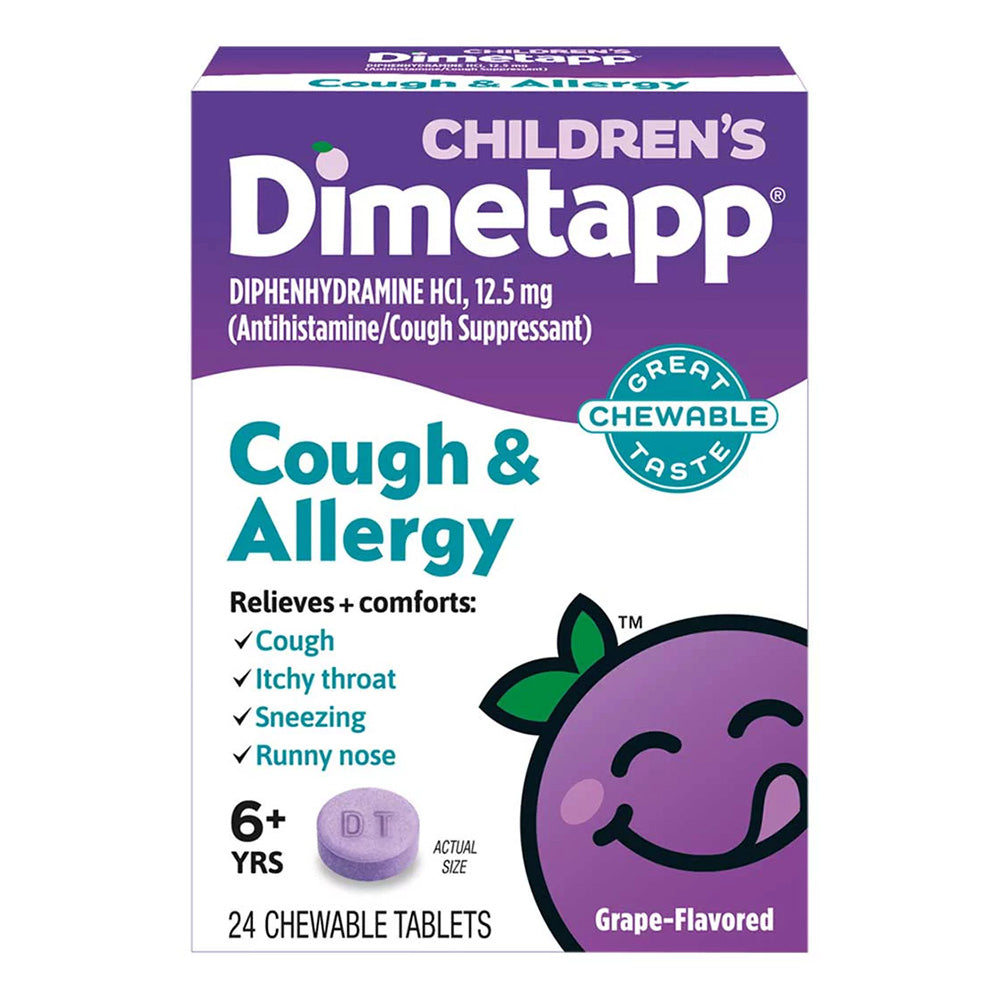 Dimetapp Childrens Cough and Allergy Chewable Tablets Grape Flavored Kid-Friendly Relief 24Ea