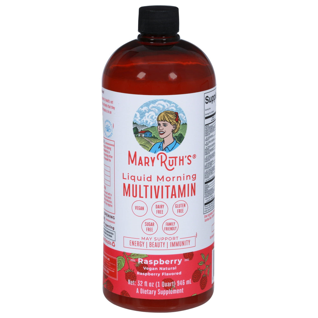 MaryRuths Liquid Morning Vegan Multivitamin, Raspberry, 32 Oz