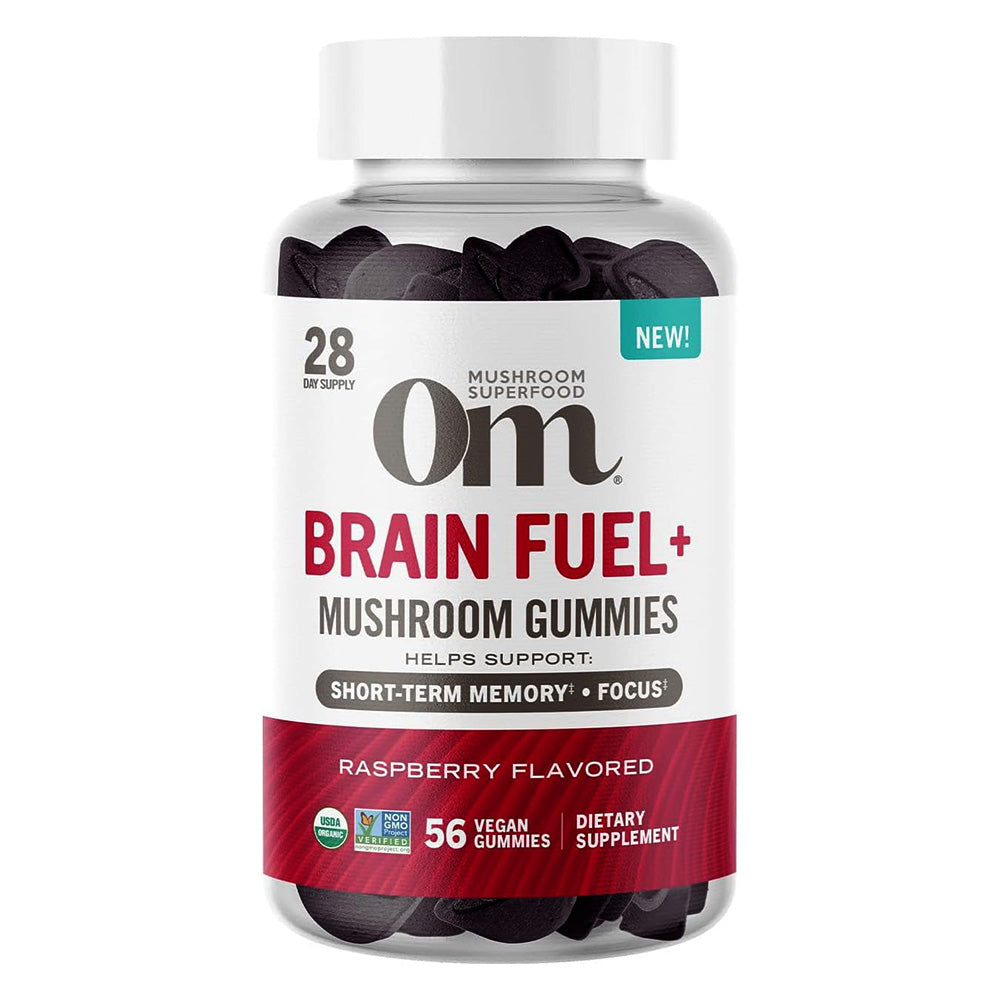 Om Mushrooms Brain Fuel Plus Support Focus Gummies Rasperry Flavoured 56Ea