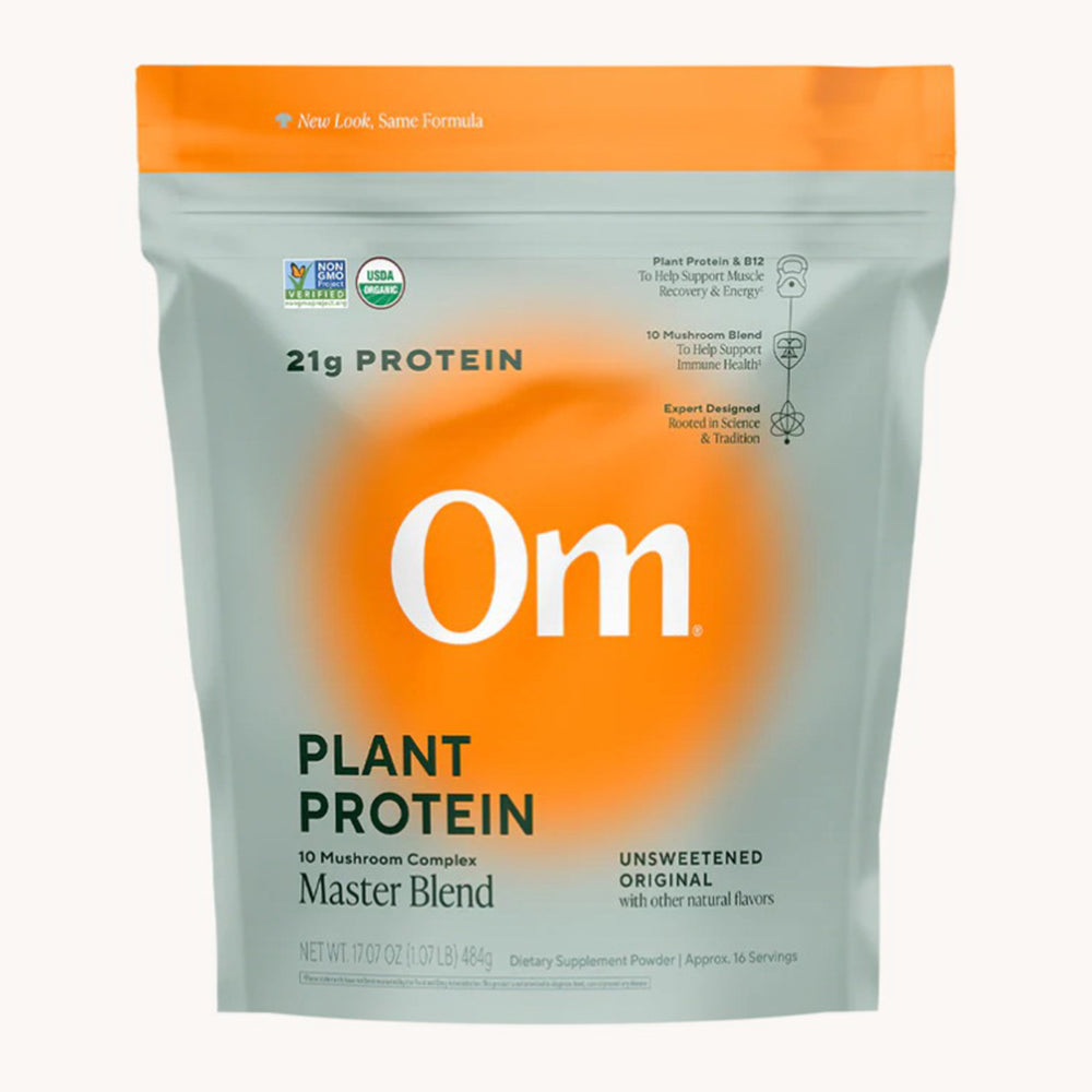 Om Mushrooms Master Blend Unsweetened Plant Protein Powder for Energy Immunity and Focus 17.07Oz (484g)