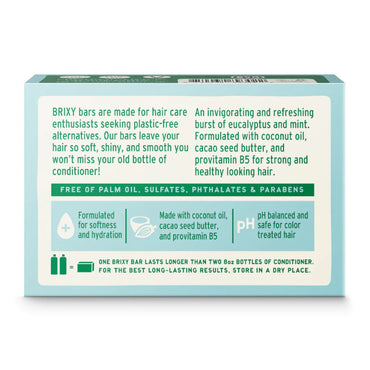Brixy Conditioner Bar for Hair, Mint Eucalyptus, 4 Oz