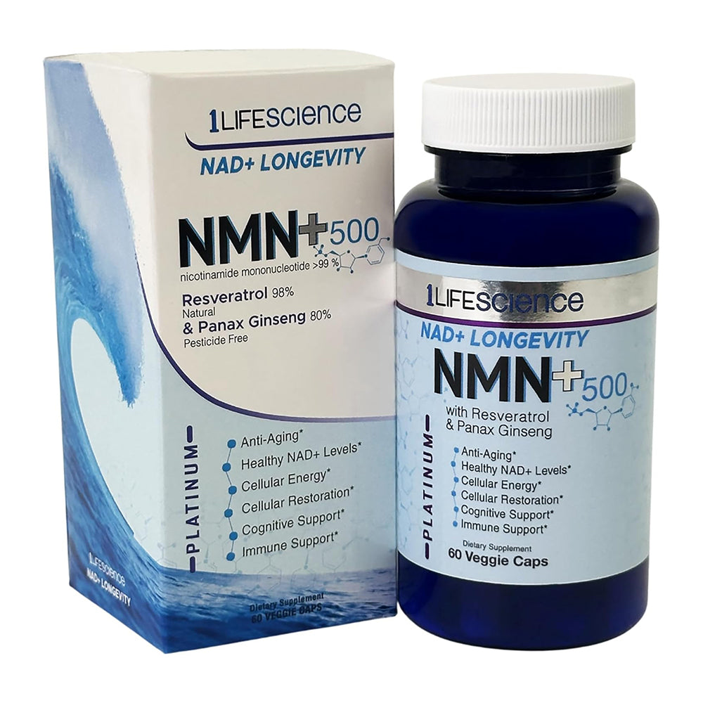 1Life Science NMN Plus 500mg Platinum with Resveratrol and Panax Ginseng Immune Support Capsules 60Ea