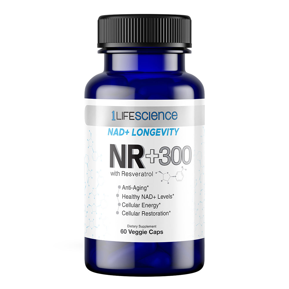 1Life Science NR Plus 300mg Platinum with Resveratrol Supports Anti Aging Healthy Brain Liver and Heart Veg Capsules 60Ea