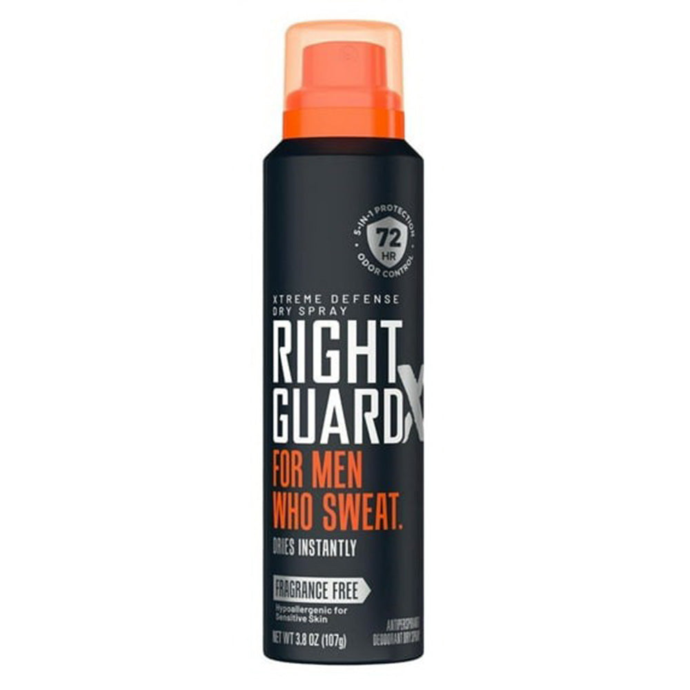 Right Guard Xtreme Defense Dry Spray Fragrance Free for Men 3.8Oz (107g)