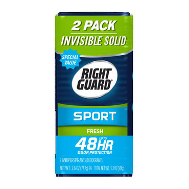Right Guard Sport Antiperspirant Deodorant Invisible Solid Stick, Fresh Twin Pack, 5.2 Oz