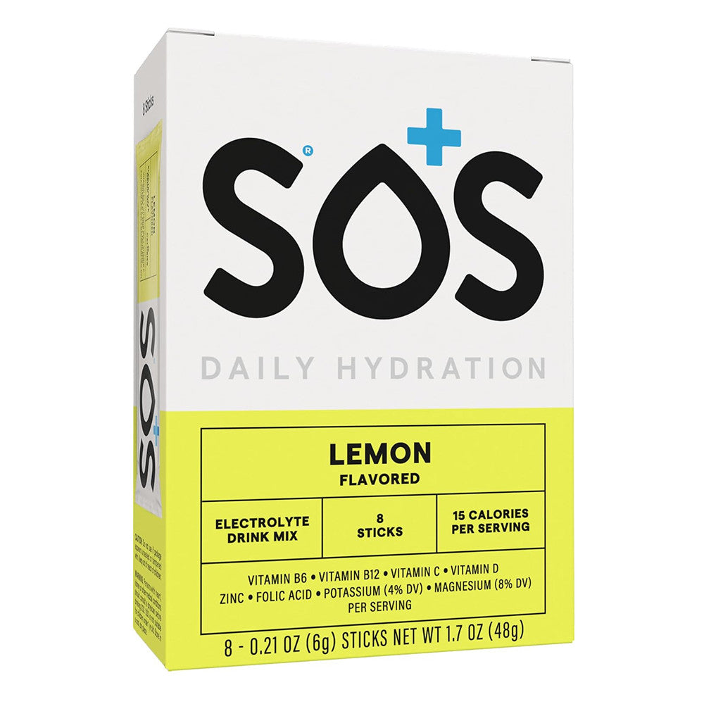 Sos Hydration Electrolyte Powder Stick Packets, Lemon Flavor, 8 Ea