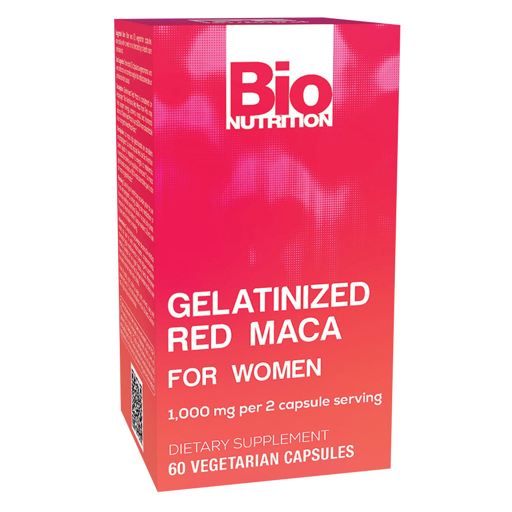 Bio Nutrition Gelatinized Red Maca for Women Support Energy Stamina Mood and Hormonal Balance Vegetarian Capsules 60Ea