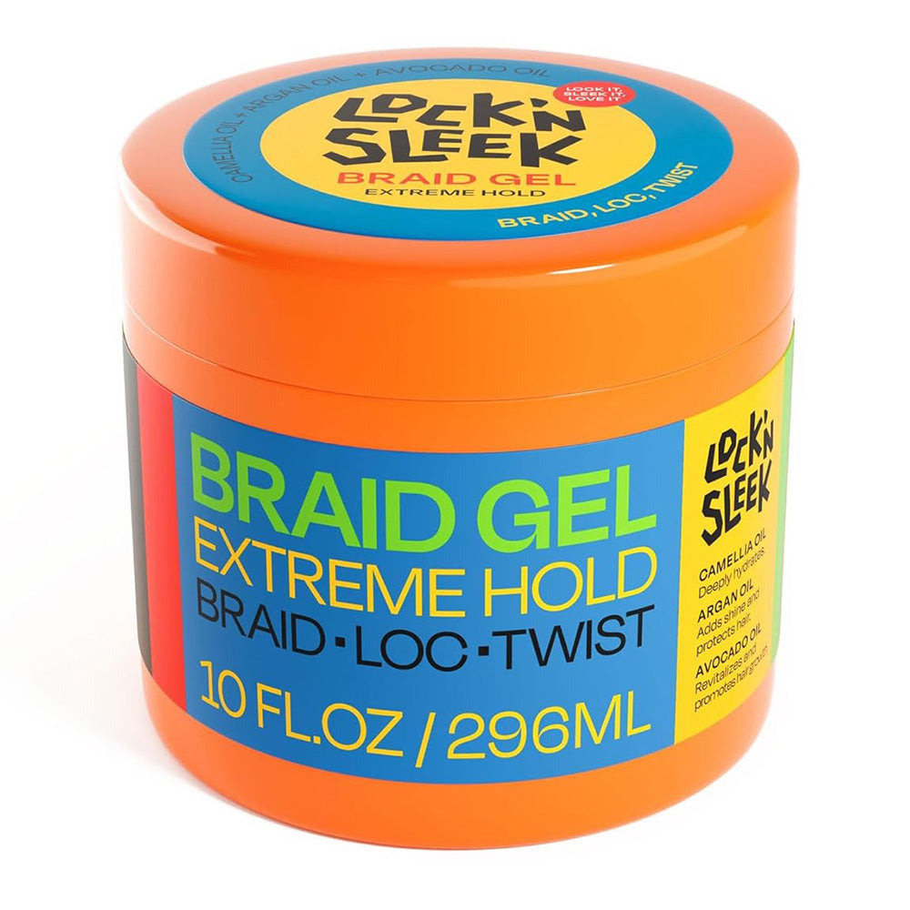 Lock N Sleek Braid Hair Gel Extreme Hold for Braids Locs and Twists 10Oz (296ml)