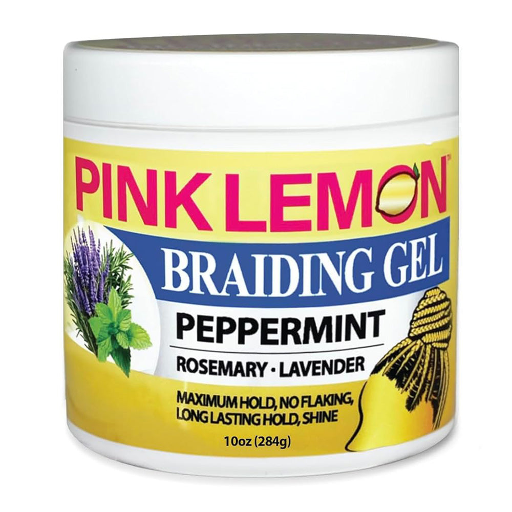 Pink Lemon Braiding Gel Peppermint with Maximum Hold No Flaking and Long Lasting Hold for Hair 10Oz (284g)