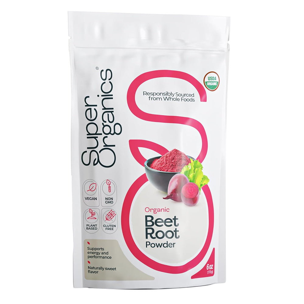 Super Organics Beet Root Powder Dietary Supplement Support Energy and Performance Gluten Free 6Oz (170g)
