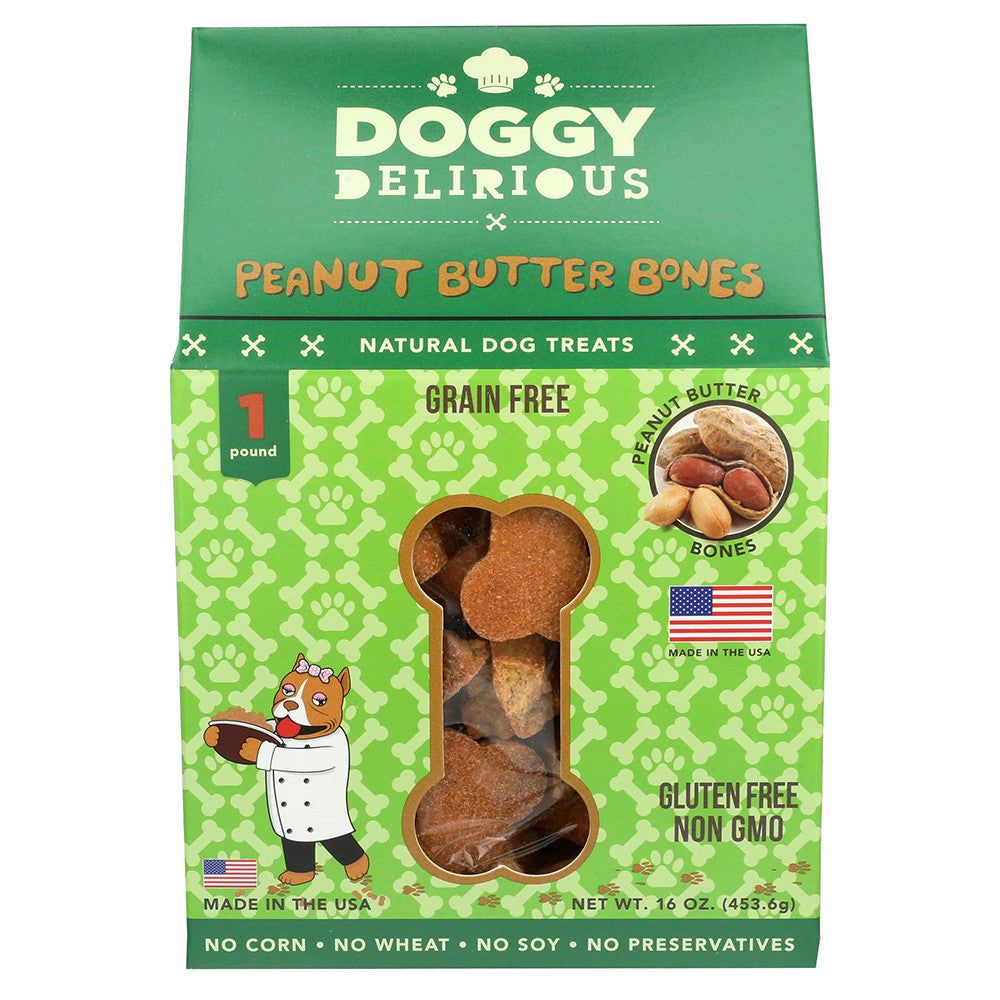 Doggy Delirious Natural Dog Treats Grain Free Peanut Butter Flavor, 16 Oz