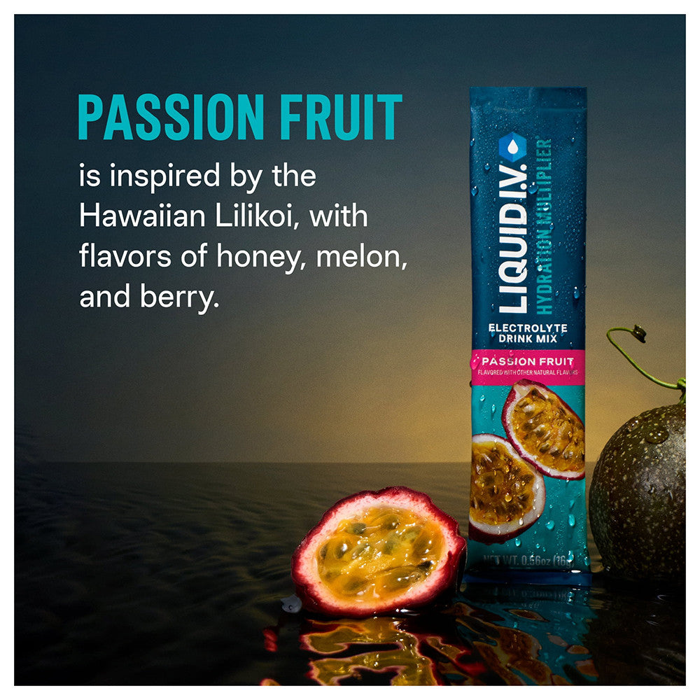 Liquid IV Hydration Multiplier Electrolyte Powder Packet Drink Mix, Passion Fruit, 6 Ea