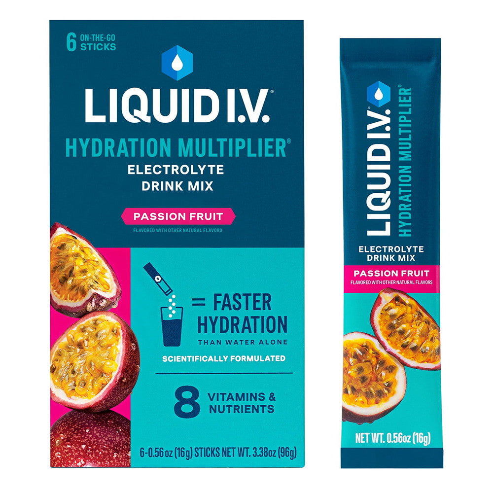 Liquid IV Hydration Multiplier Electrolyte Powder Packet Drink Mix, Passion Fruit, 6 Ea