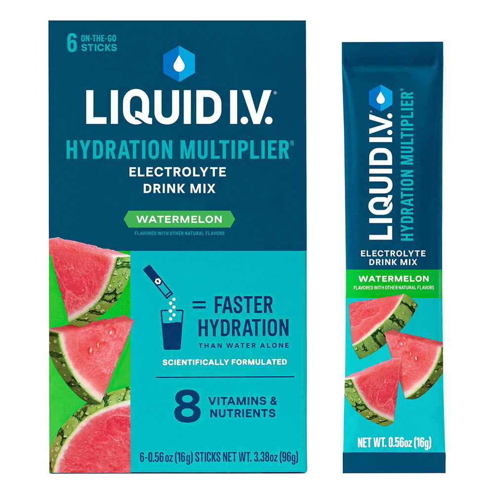 Liquid IV Hydration Multiplier Electrolyte Powder Packs Drink Mix, Watermelon Flavor, 6 Ea