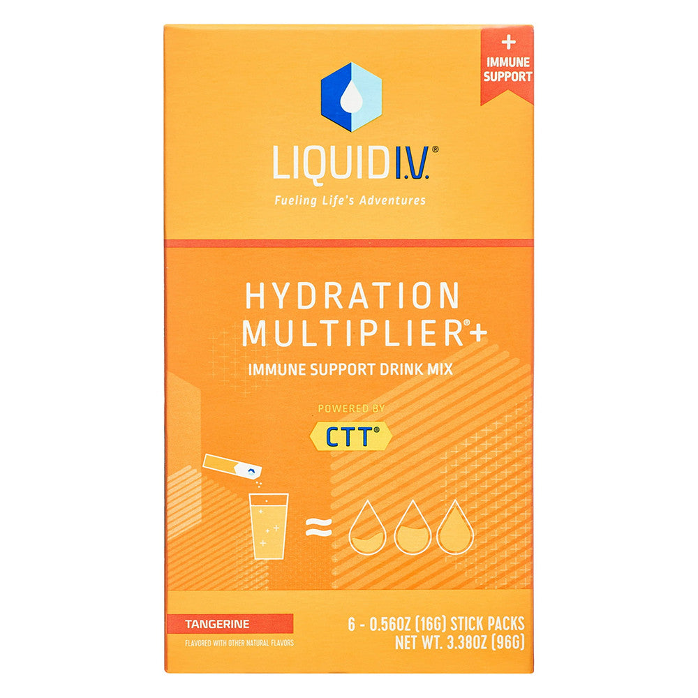 Liquid IV Hydration Multiplier Plus Immune Support Powder Packs Drink Mix, Tangerine Flavor, 6 Ea