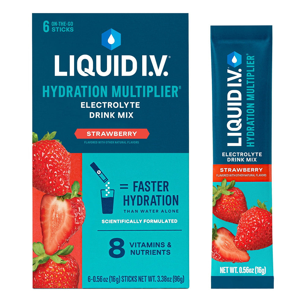 Liquid IV Hydration Multiplier Electrolyte Powder Packs Drink Mix, Strawberry Flavor, 6 Ea