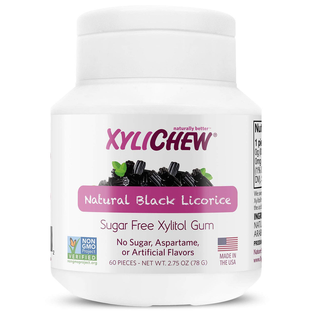 Xylichew Naturally Better Chewing Gum, Black Licorice, 60 Ea