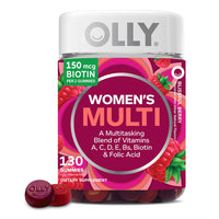 Olly Womens Daily Multivitamin Gummies, Biotin and Folic Acid, Berry Flavor, 130 Ea