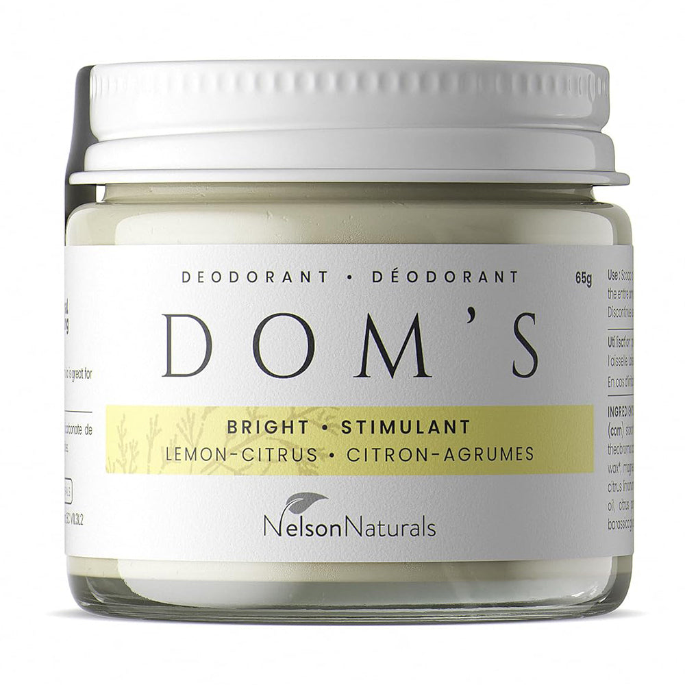 Nelson Naturals Doms Bright Deodorant Lemon Citrus for Odor Control 2.2Oz (65g)