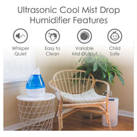 Crane Ultrasonic Cool Mist Humidifier 1 Gallon, Blue and White, 1 Ea