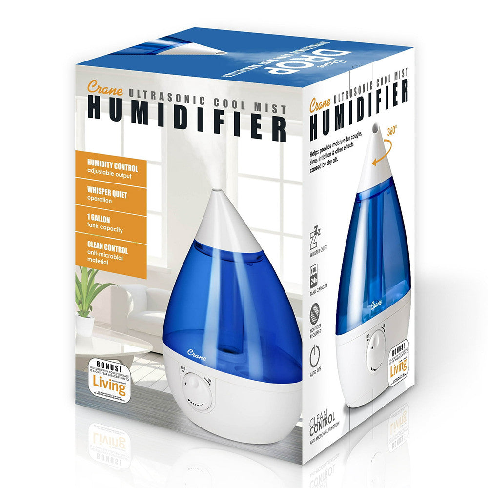 Crane Ultrasonic Cool Mist Humidifier 1 Gallon, Blue and White, 1 Ea