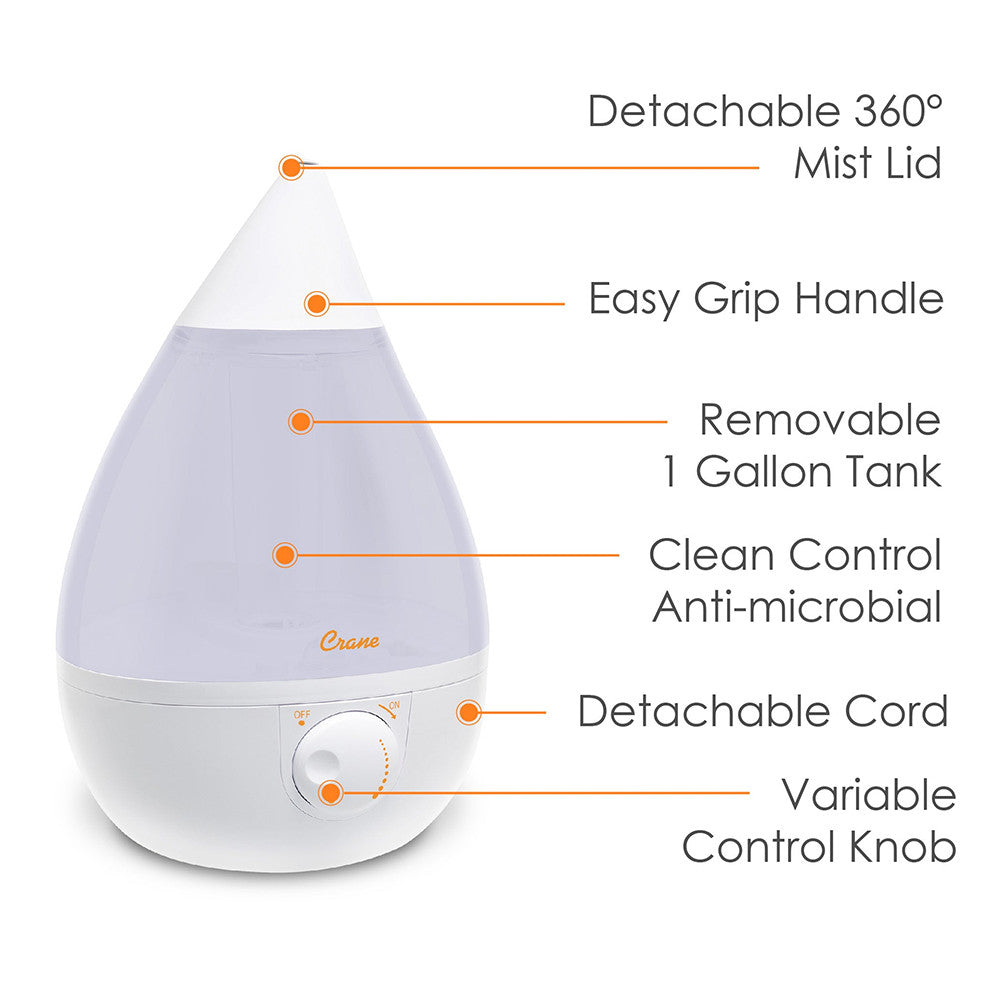 Crane Ultrasonic Cool Mist Humidifier 0.5 Gallon, White, 1 Ea