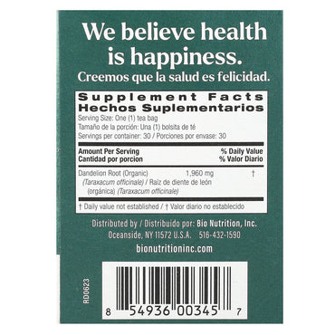 Bio Nutrition Organic Dandelion Root Tea - 30 Tea Bags
