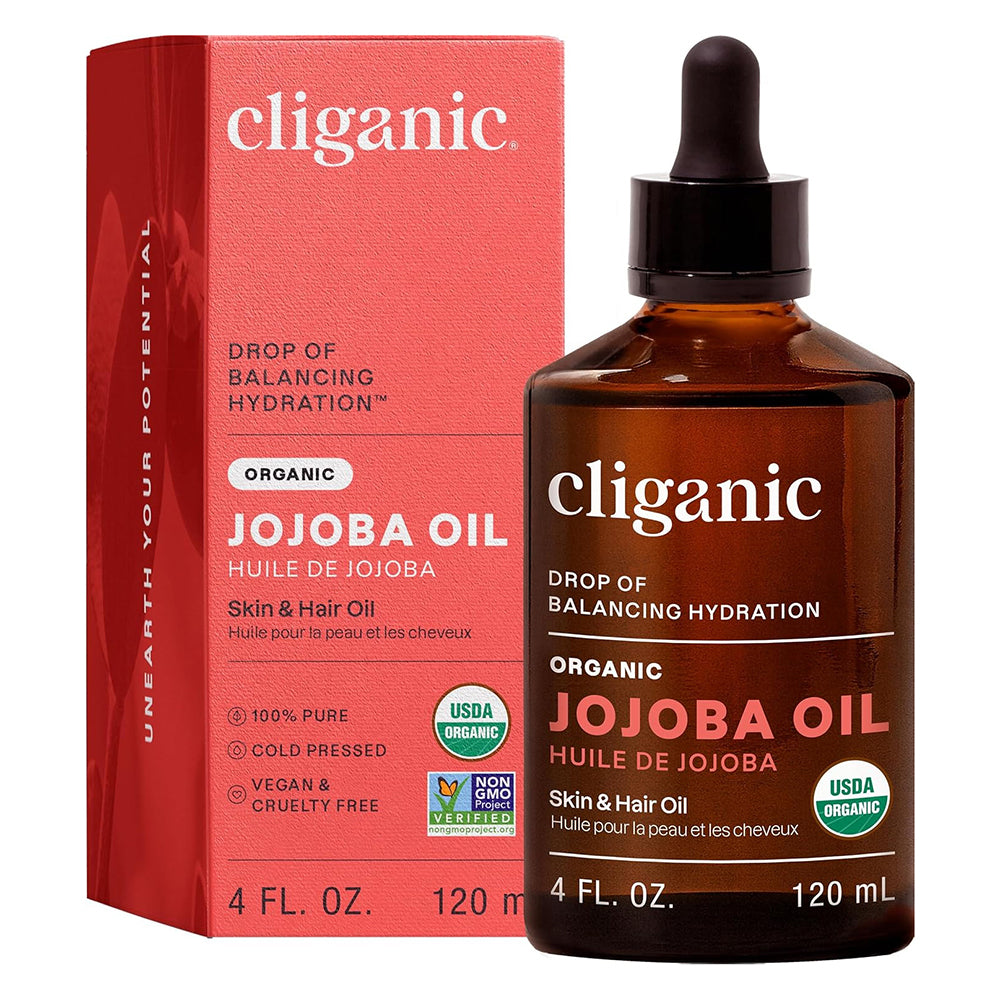 Cliganic Jojoba Oil Organic Skin and Hair Cold Pressed Oil 4Oz (120ml)