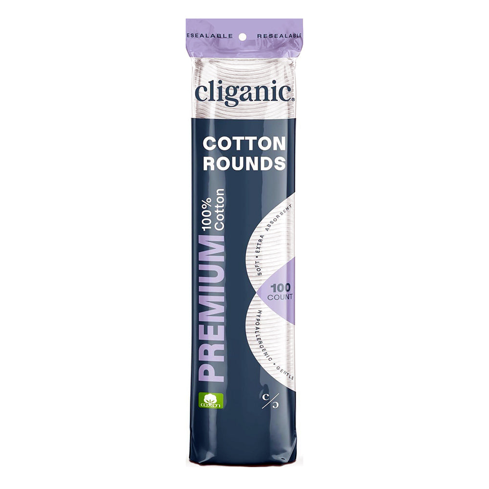 Cliganic Premium Pure Cotton Rounds for Face Makeup Remover Pads Hypoallergenic Lint Free 100Ea