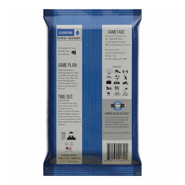 Game Face Cleansing Facial Wipes, 25 Ea