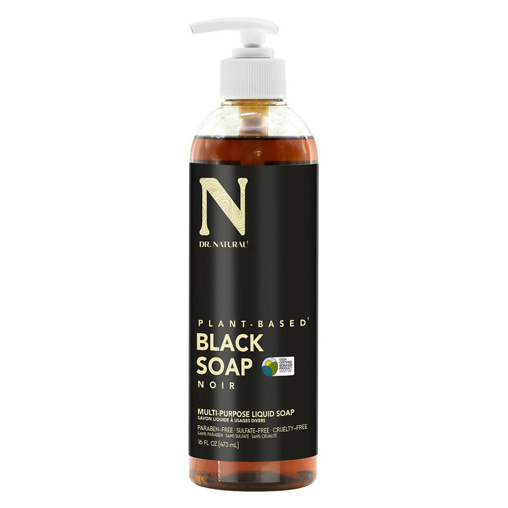 Dr Natural Plan Based Black Soap Liquid, Noir, 16 Oz