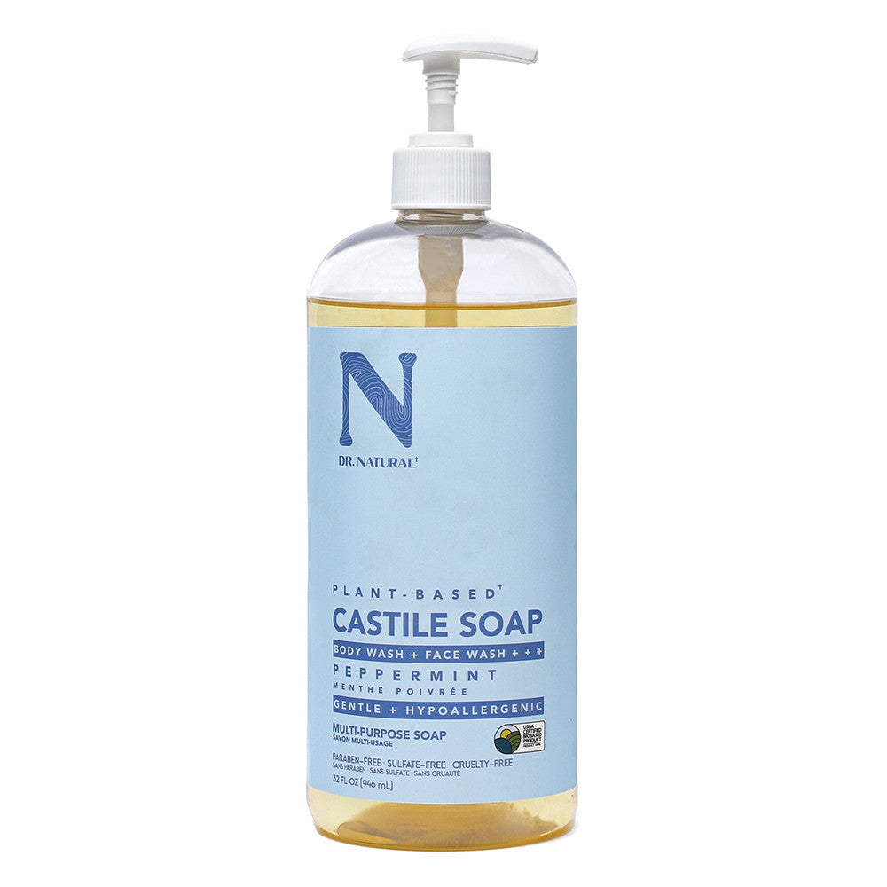 Dr. Natural Pure Castile Liquid Soap, Peppermint, 32 Oz