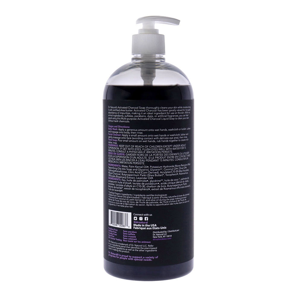 Dr. Natural Activated Charcoal Liquid Soap, Lavender, 32 Oz