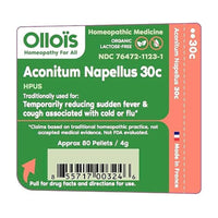 Ollois Aconitum Napellus 30c Organic Lactose Free Homeopathic Pellets, 80 Ea